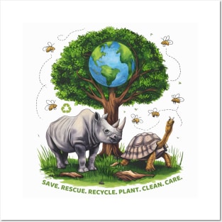 Save Bees Rescue Animals Recycle Plastic Earth Day Posters and Art